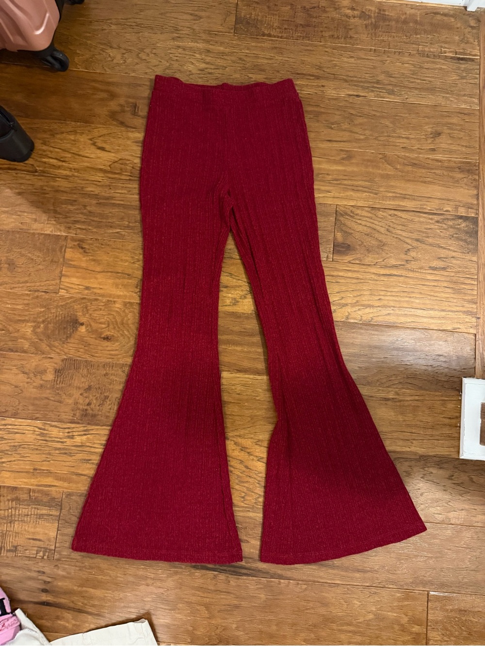 Ribbed Flared bell bottom Knit Pants - Red